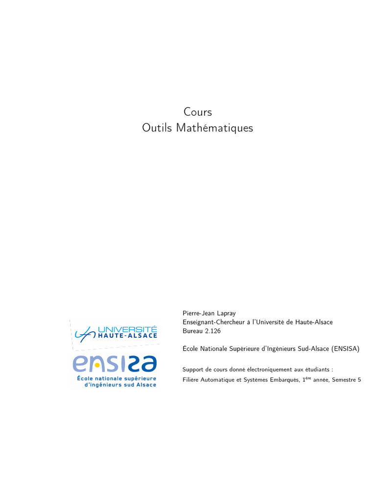 Outils Mathématiques en Traitement du Signal | PDF | Transformation de ...