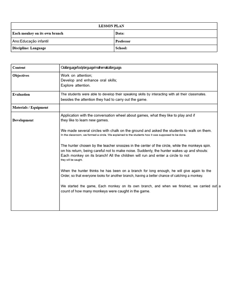 Lesson Plan Early Childhood Education Language | PDF