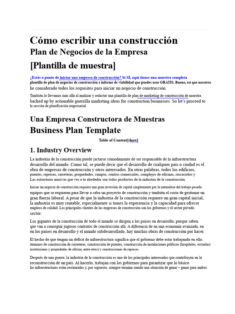 Cómo Escribir Un Plan de Negocios para Una Empresa de Construcción ...
