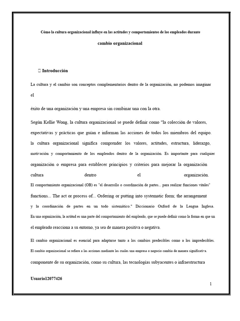 Cultura organizacional y cambio en empleados | PDF | Gestión del cambio ...