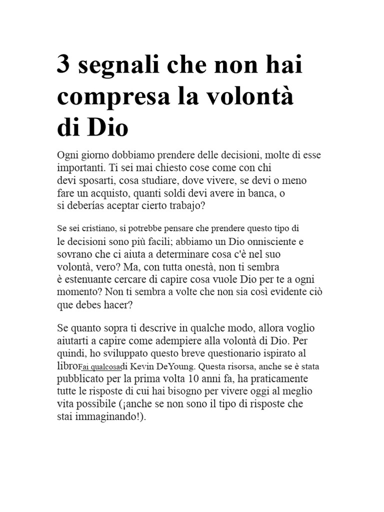 3 Segnali Che Non Hai Compreso La Volontà Di Dio | PDF