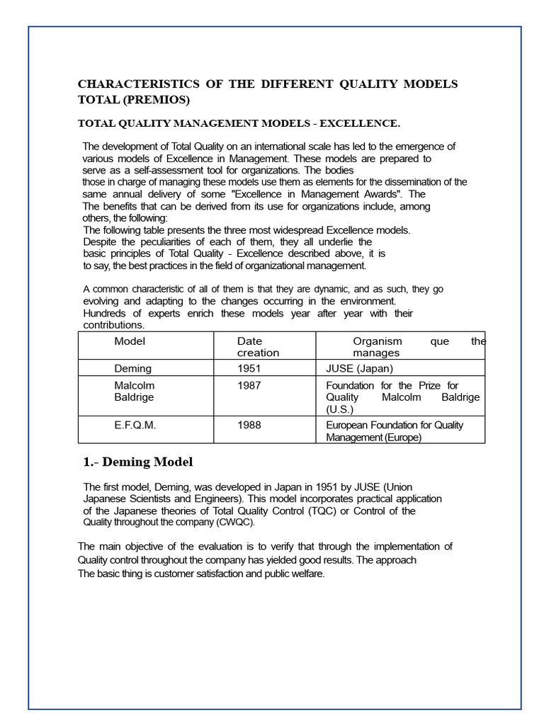 Total Quality Management Models Overview | PDF | Quality Management ...