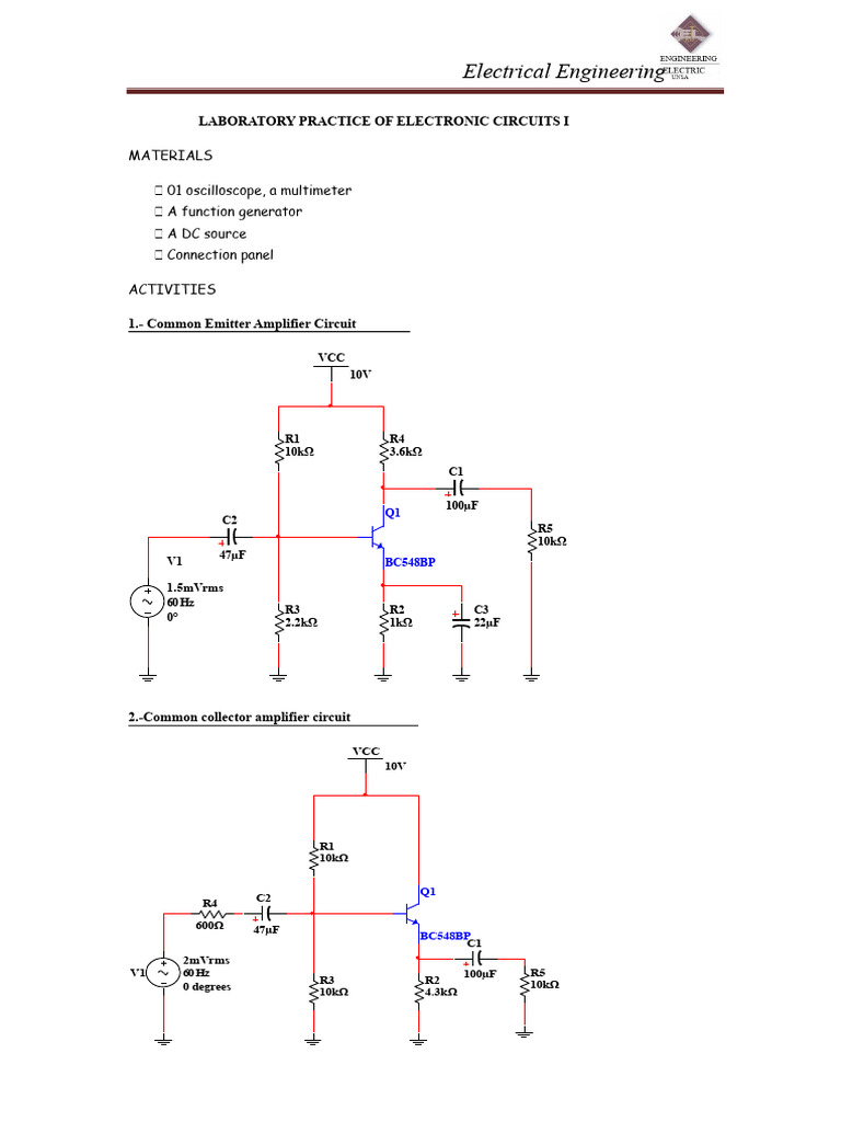 Electronic Amplifier Circuit Lab Guide | PDF | Amplifier | Electrical ...