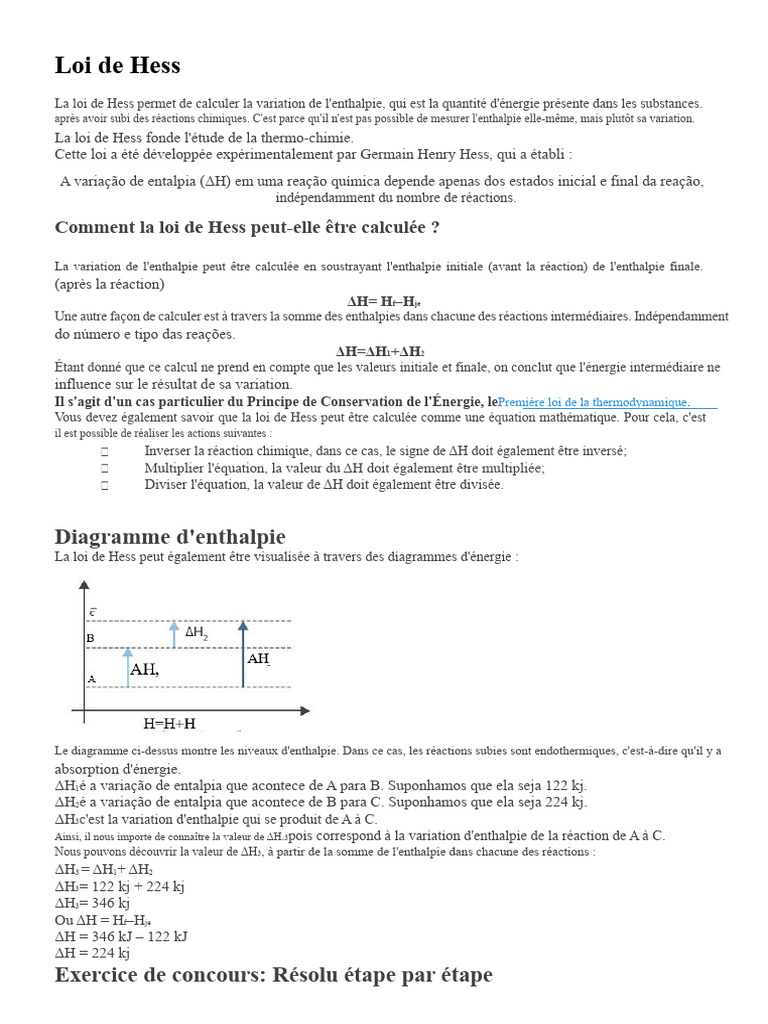 Comprendre la loi de Hess en thermochimie | PDF | Enthalpie | Réactions ...