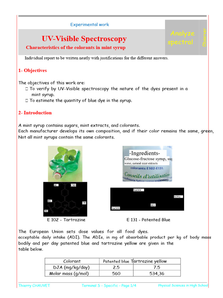 UV-Visible Analysis of Mint Syrup Dyes | PDF | Absorbance | Ultraviolet ...