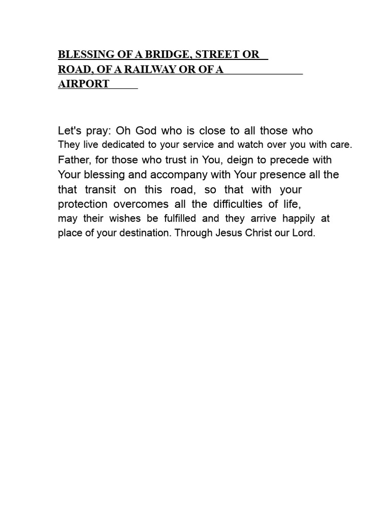 Blessing Prayer for Roads and Transit | PDF
