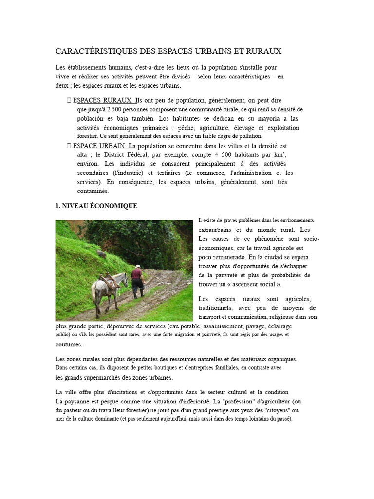 Espaces urbains et ruraux : caractéristiques clés | PDF | Zone rurale ...
