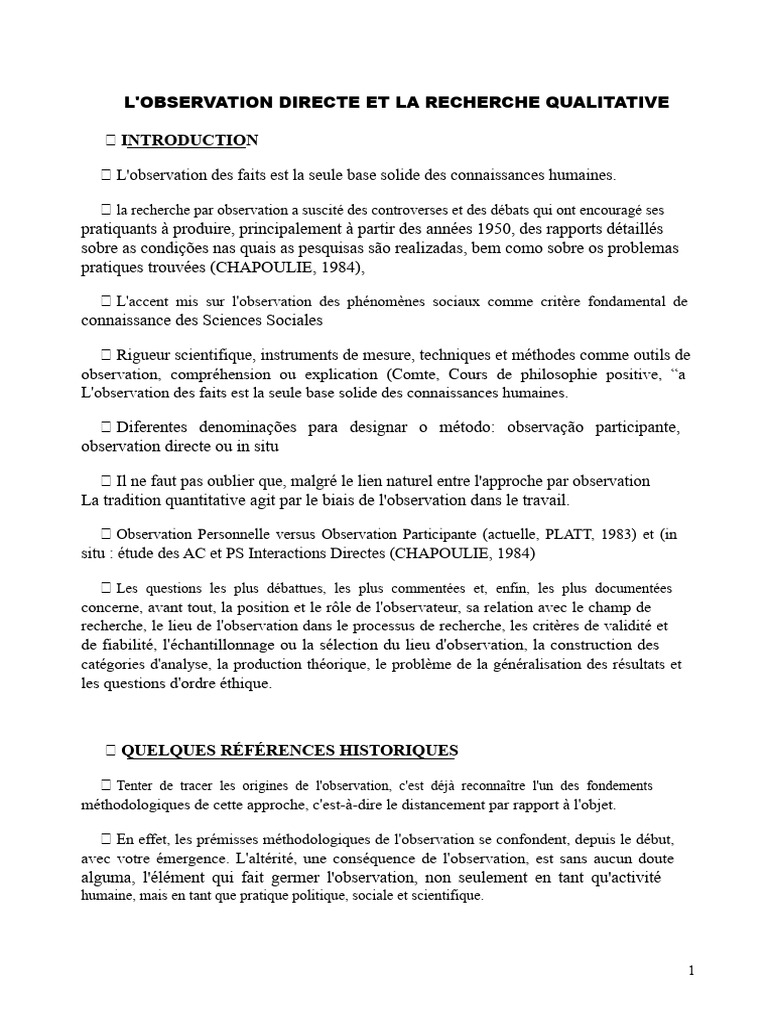Observation directe en recherche qualitative | PDF | Observation | Science