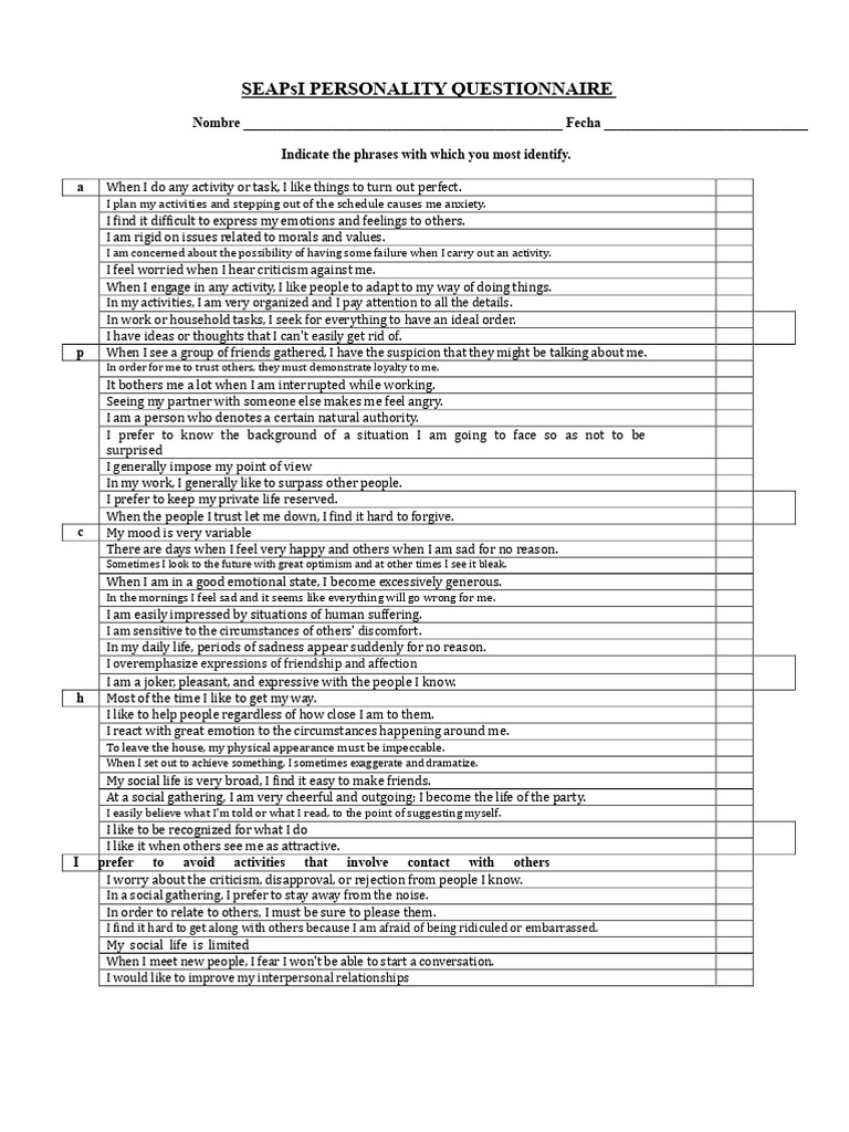 Seapsi Personality Questionnaire | PDF | Anger | Emotions