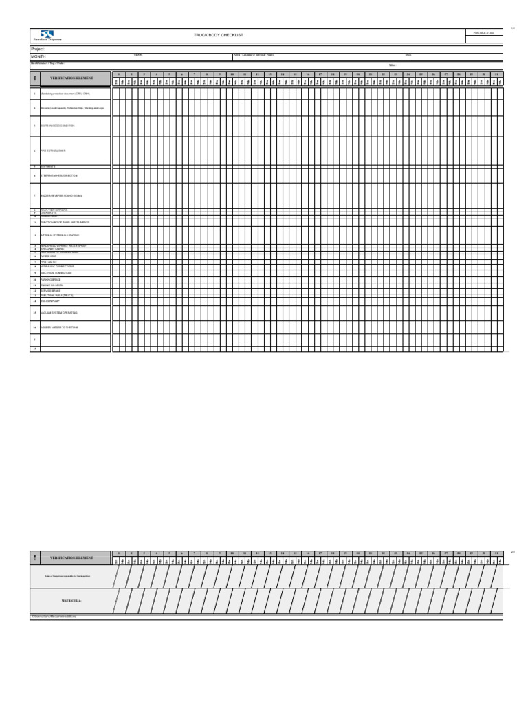 Truck Body Inspection Checklist | PDF | Truck | Brake