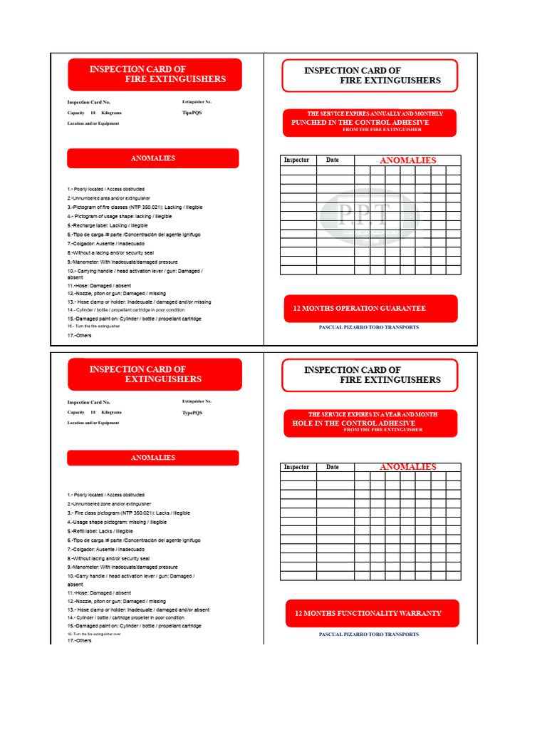 Fire Extinguisher Inspection Card | PDF