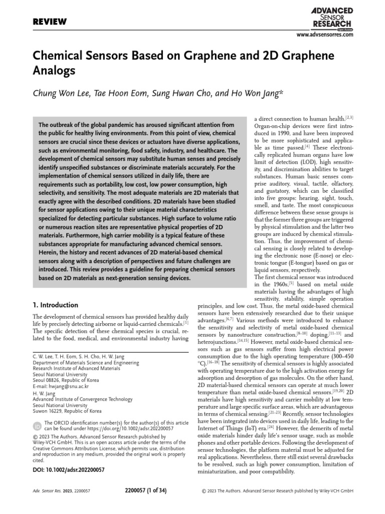 2D Graphene Chemical Sensors Review | PDF | Field Effect Transistor ...