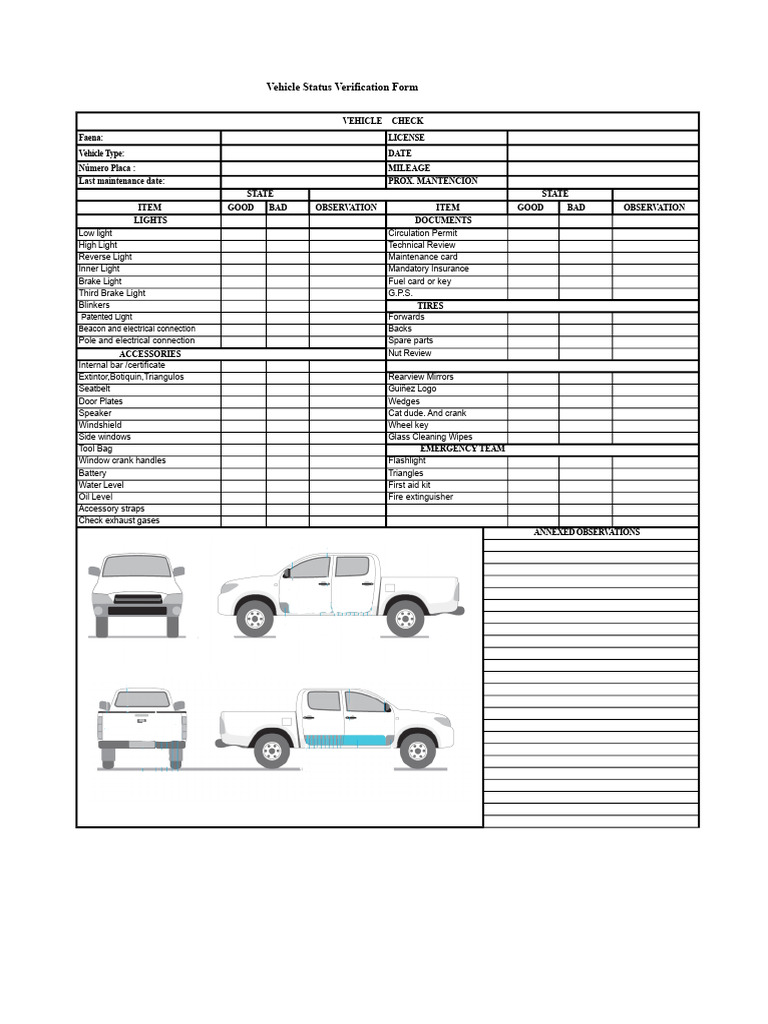Vehicle Status Verification Checklist | PDF | Vehicles | Automotive ...