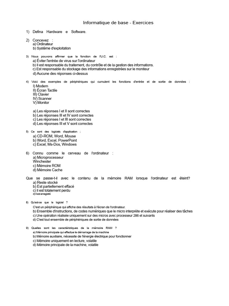 Exercices sur l'informatique de base | PDF | Imprimante (Informatique ...