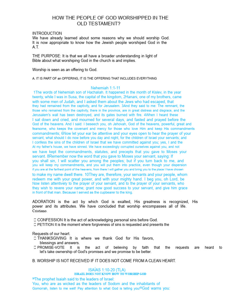 Worship Practices in the Old Testament | PDF | Tabernacle | Worship