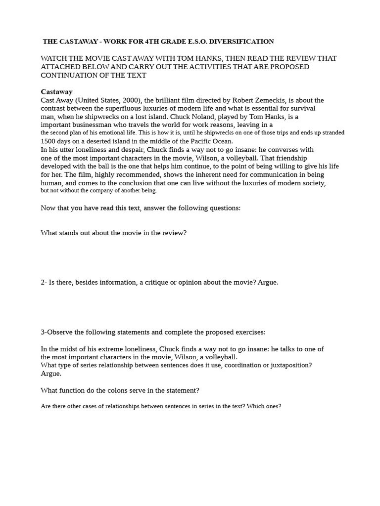 work-sheet-the-castaway | PDF