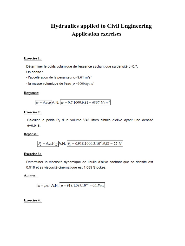 Civil Engineering Hydraulics Exercises | PDF