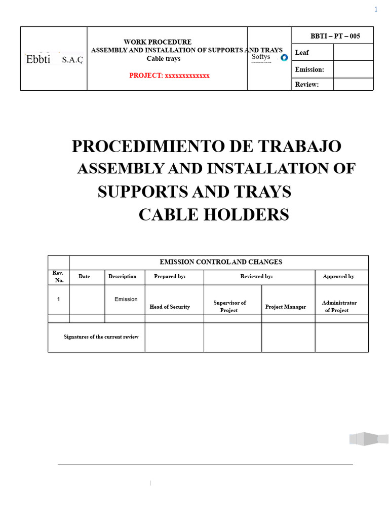 Cable Tray Installation Procedure Guide | PDF | Personal Protective ...