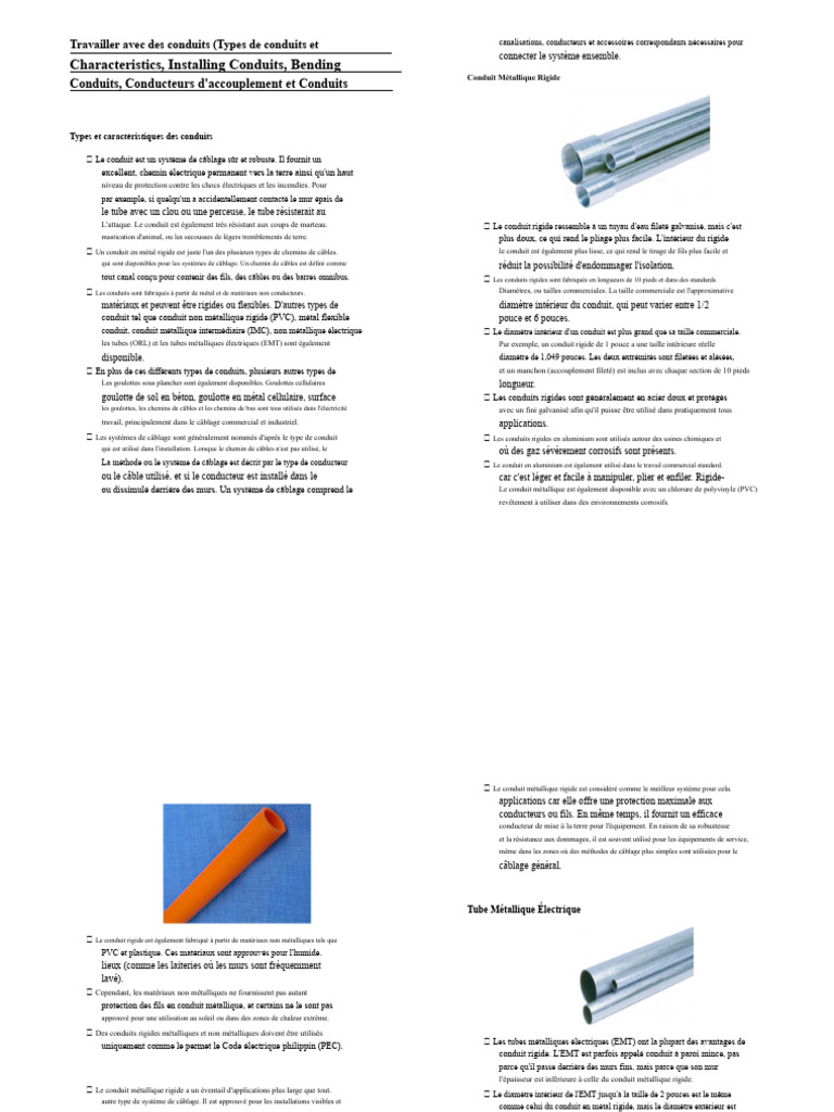 Types et caractéristiques des conduits électriques | PDF | Vis de ...