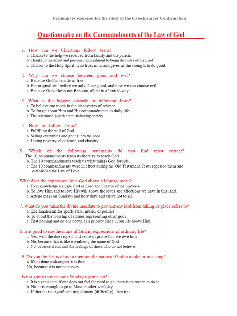 Catechism Confirmation Study Exercises | PDF | Ten Commandments | Jesus