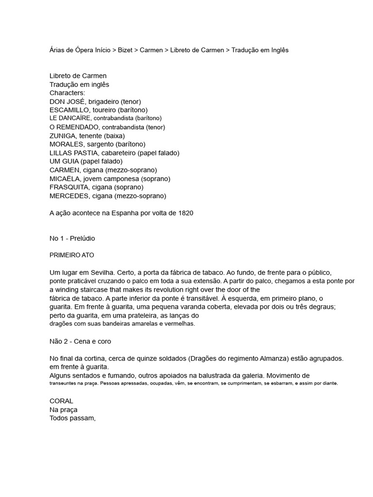 Libreto de Carmen: Tradução em Inglês | PDF | Carmen