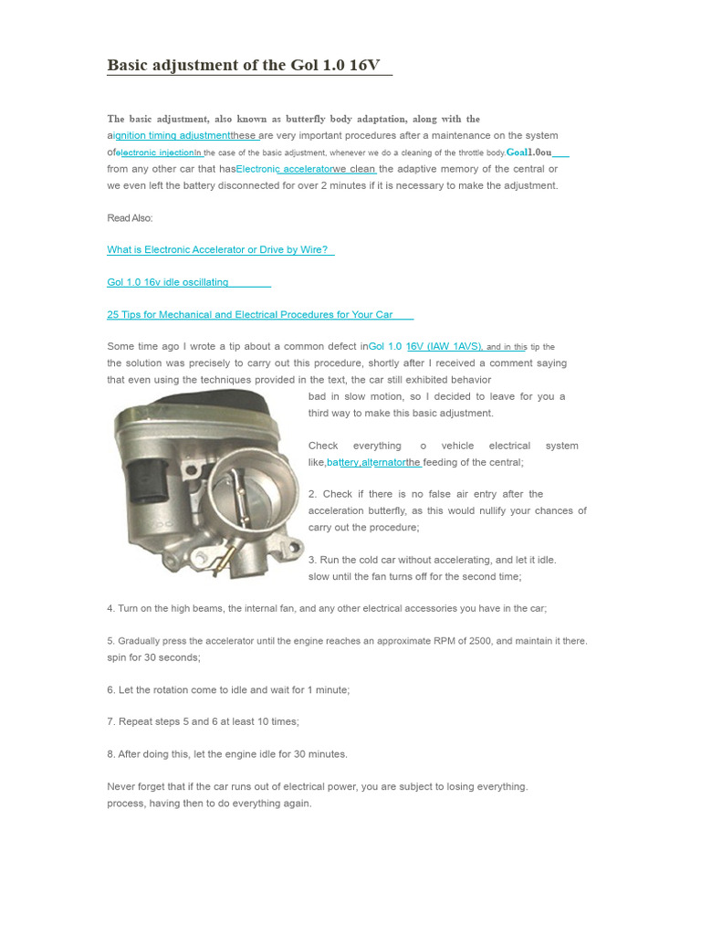 Gol 1.0 16V Throttle Adjustment Guide | PDF | Throttle | Vehicles