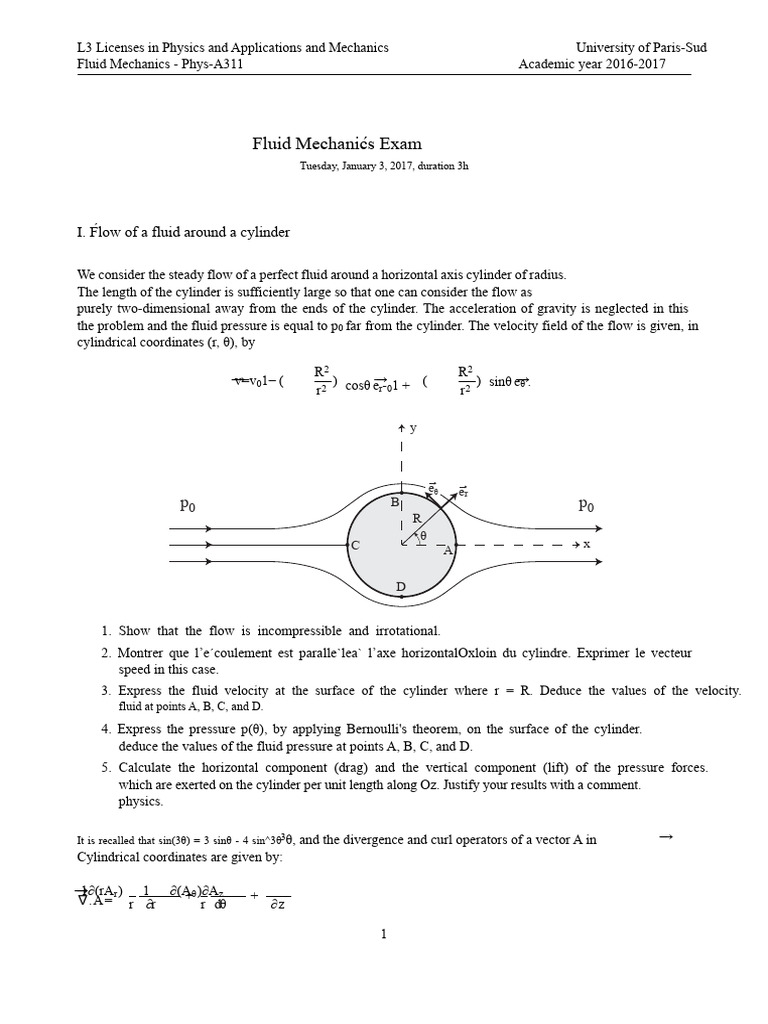Fluid Mechanics Exam: Cylinder & Wing Flow | PDF | Fluid Dynamics ...