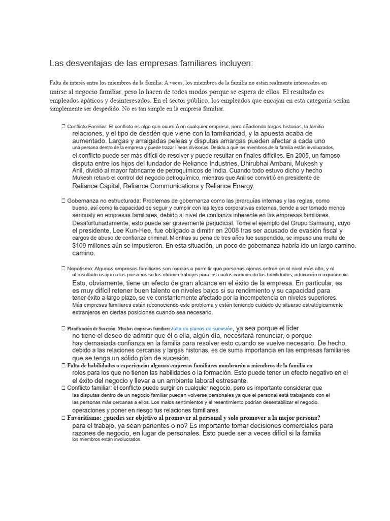 Desventajas de las Empresas Familiares | PDF | Iniciativa empresarial