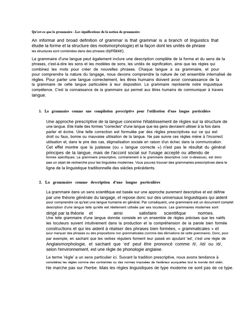 Comprendre la grammaire et ses types | PDF | Grammaire | Linguistique