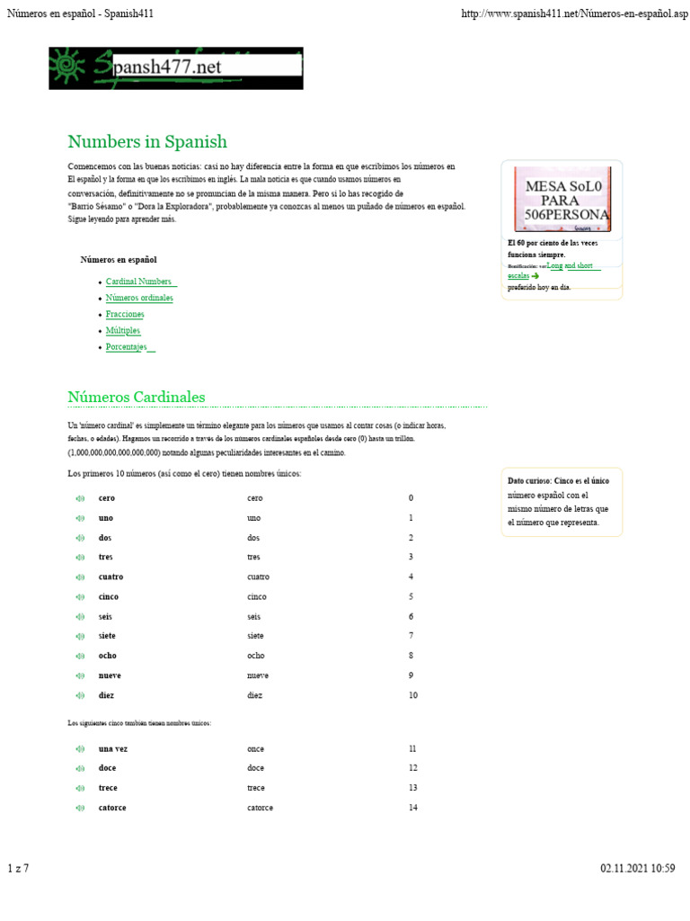 Números en español - Spanish411 | PDF | Lingüística