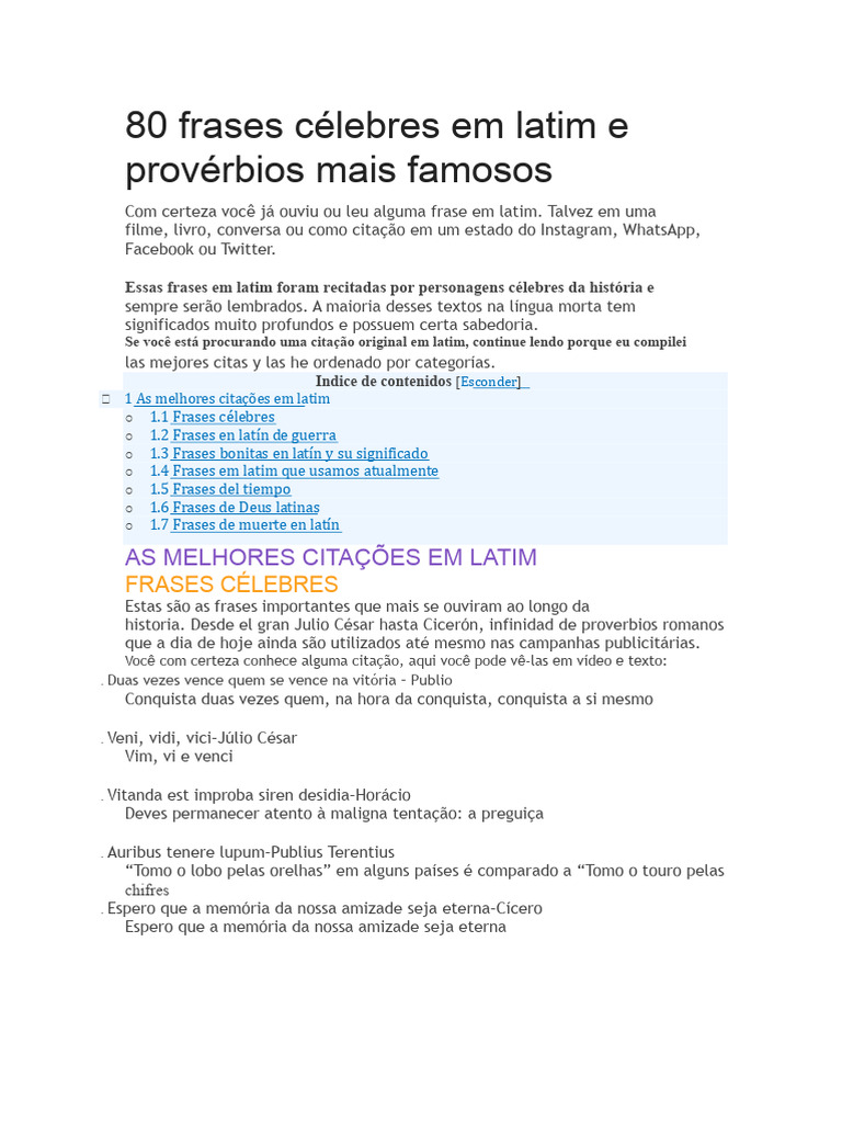 Frases Célebres em Latim e Provérbios | PDF | Latim | Deus