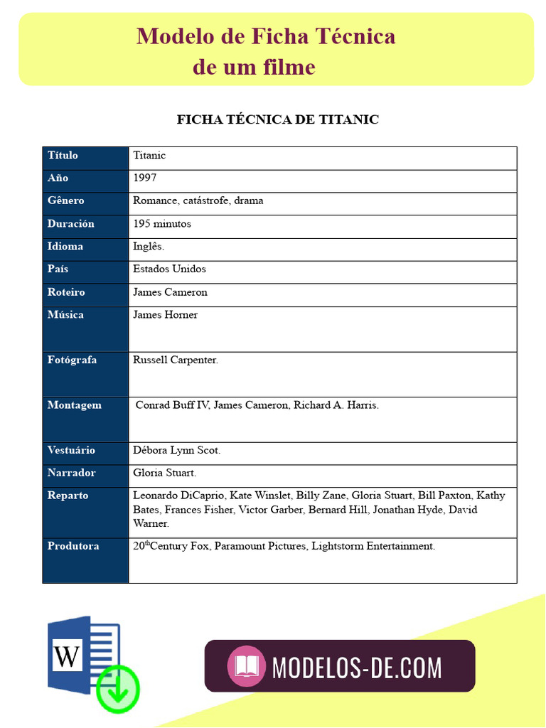 Ficha Técnica do Filme Titanic | PDF