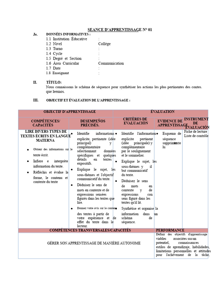 Séance sur le schéma de séquence | PDF | Apprentissage | Cognition