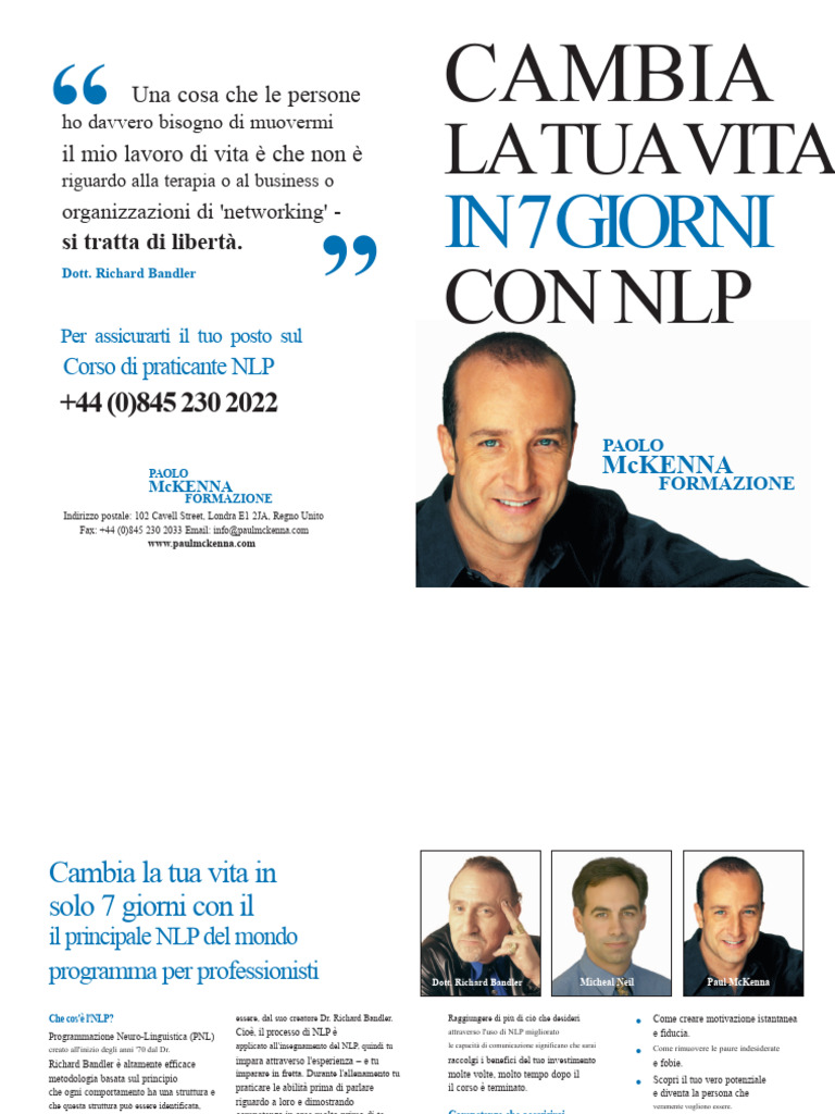 Cambia La Tua Vita in 7 Giorni Con La PNL Di Paul McKenna - Brochure | PDF