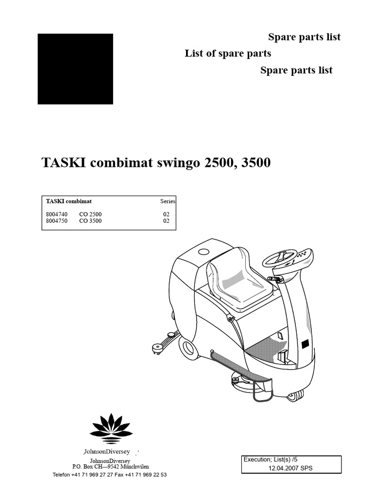 TASKI Combimat Swingo 2500/3500 Parts List | PDF | Screw | Pump