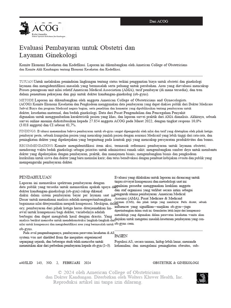 Evaluasi Pembayaran Layanan Ob-Gyn ACOG | PDF
