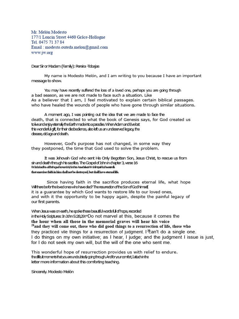 Letter of Comfort For The Loss of A Loved One 11 | PDF | Eternal Life ...