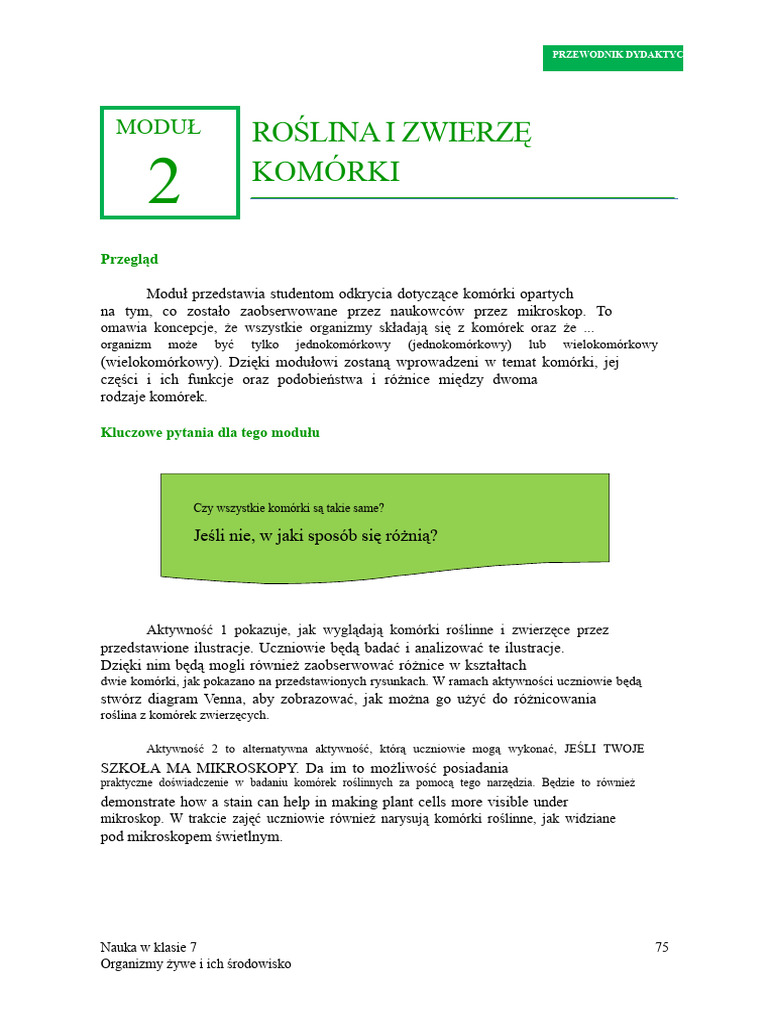 S. 75-92 Kwartał 2 TG Moduł 2 Komórki Roślinne I Zwierzęce | PDF
