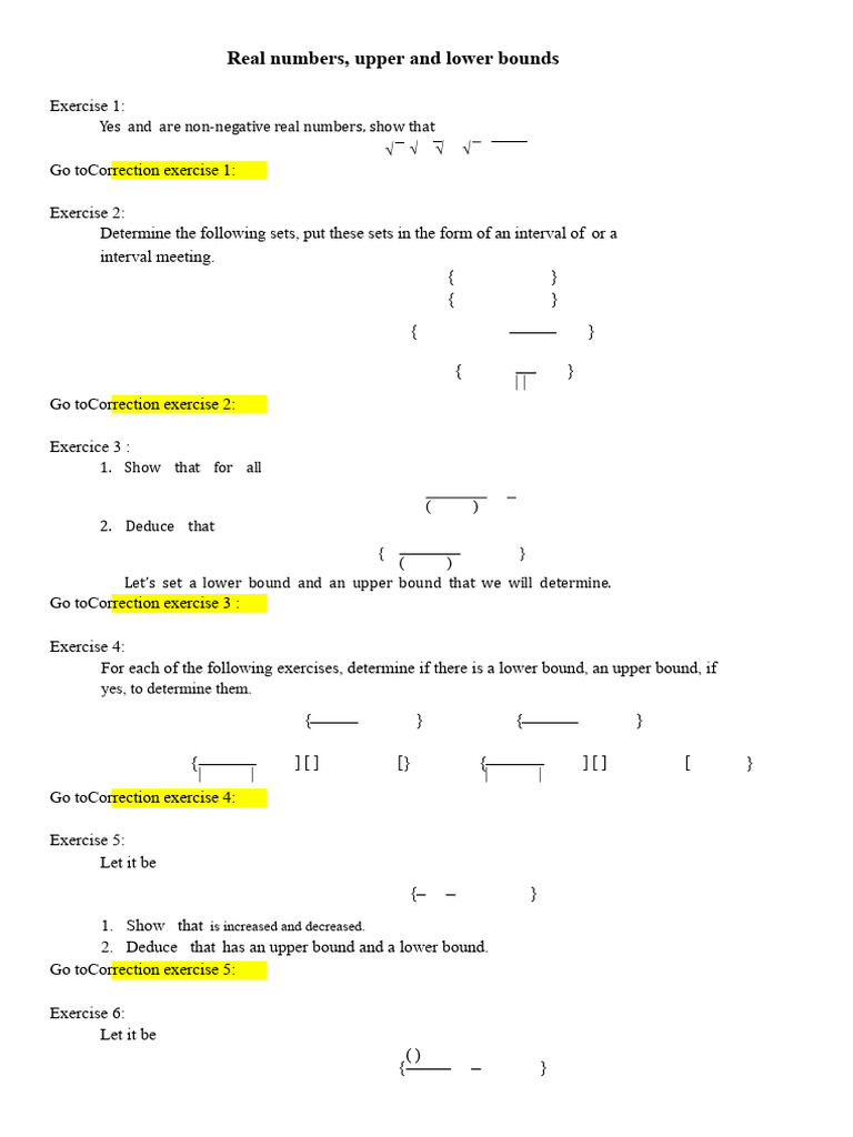 Analysis 1 - 24 Corrected Exercises (Real Numbers Upper and Lower ...