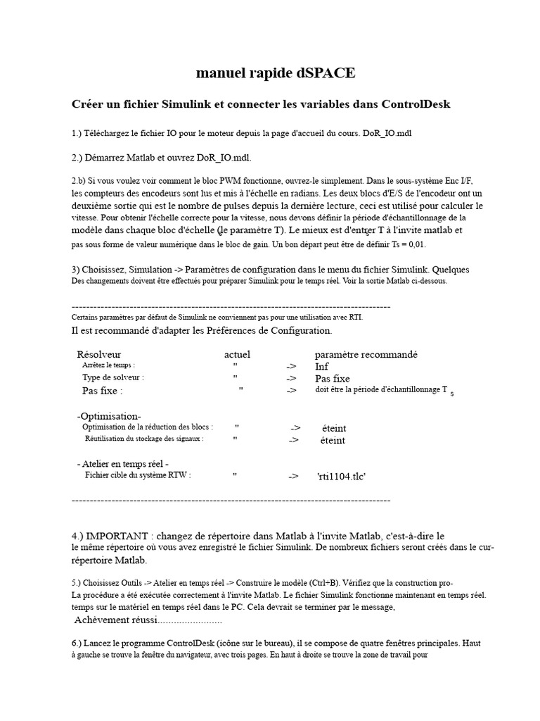 Guide d'utilisation de dSPACE avec Simulink | PDF | Fichier ...