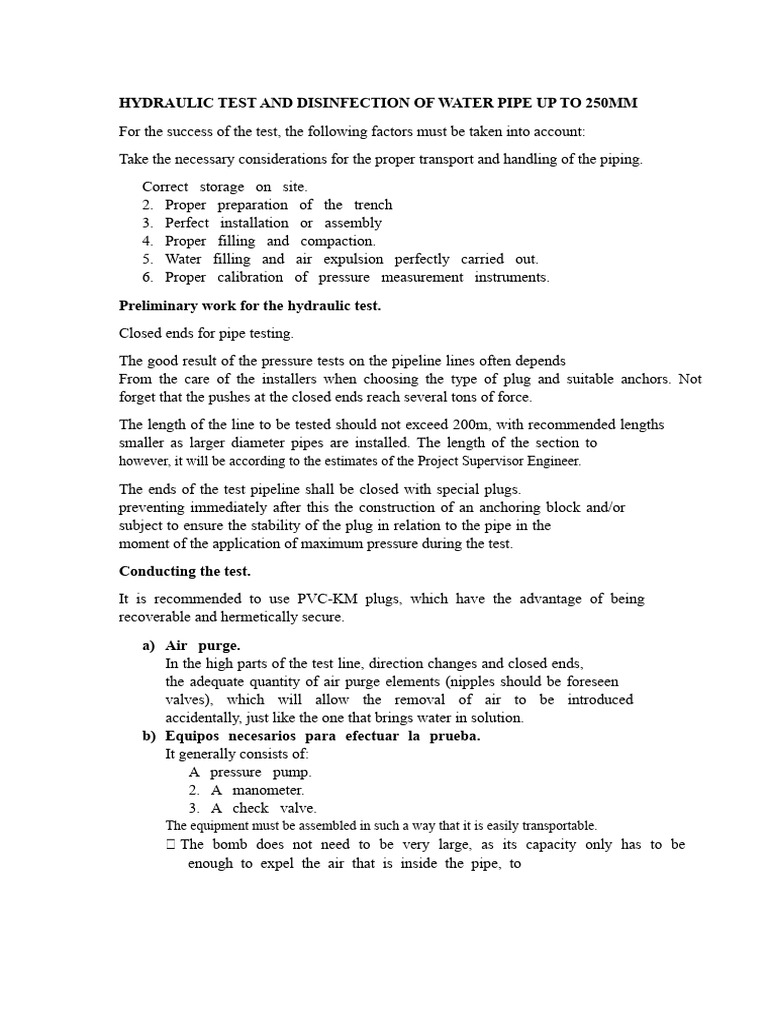 Hydraulic Testing for Water Pipes 250mm | PDF | Pipe (Fluid Conveyance ...