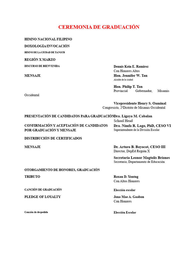 Programa de La Ceremonia de Graduación y Ascenso | PDF | Etapas educativas