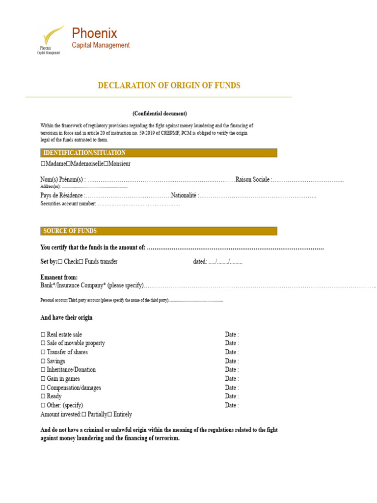 Fund Origin Declaration for Compliance | PDF | Terrorism Financing ...