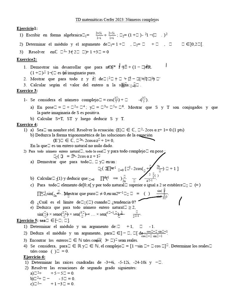 TD Matemáticas Cerfer(2) | PDF | Número complejo | Raíz cuadrada