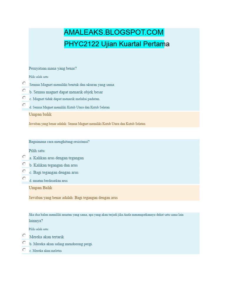 (Amaleaks - Blogspot.com) Phyc2122 Ujian Kuartal Pertama | PDF