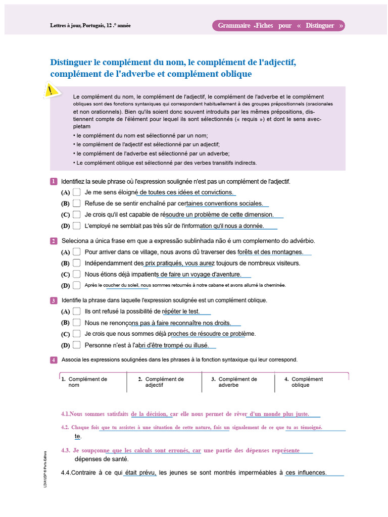 Distinguer les Compléments Syntaxiques en Portugais | PDF | Adverbe ...