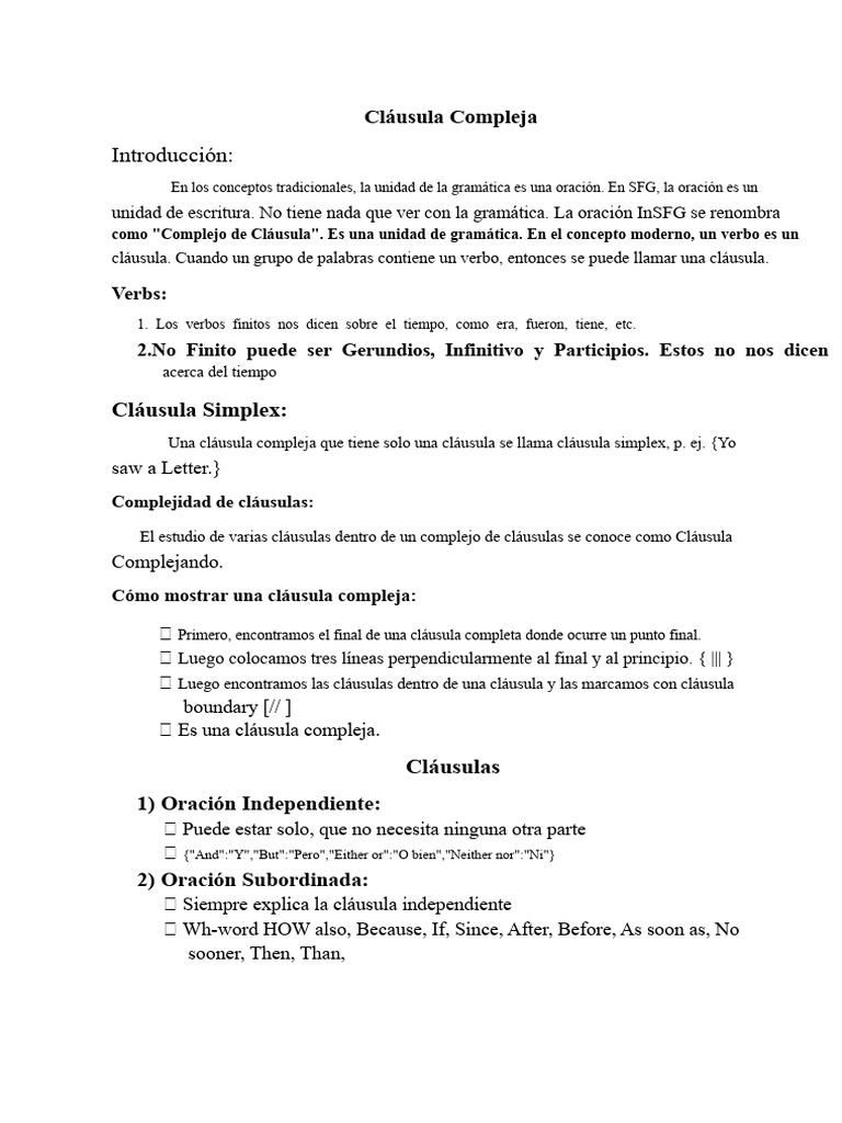 Comprendiendo la Cláusula Compleja | PDF | Oración (Lingüística ...