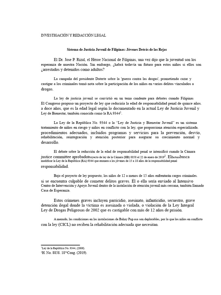 Sistema de Justicia Juvenil de Filipinas | PDF