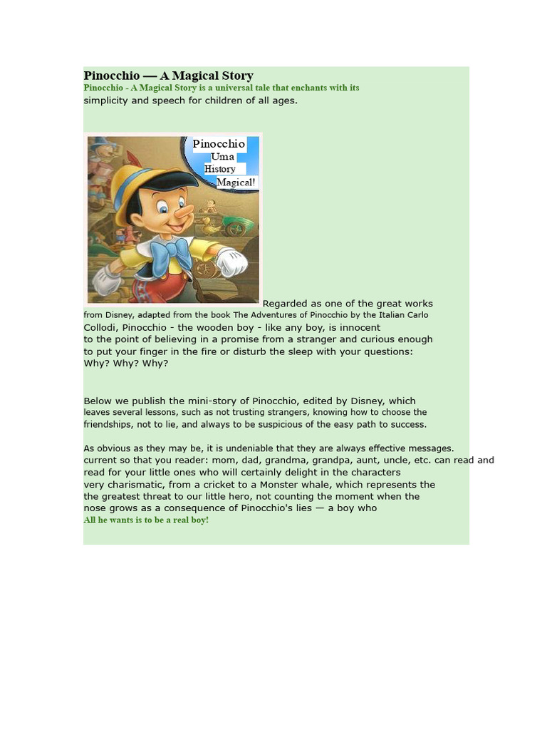 Pinocchio: A Timeless Children's Tale | PDF | Pinocchio
