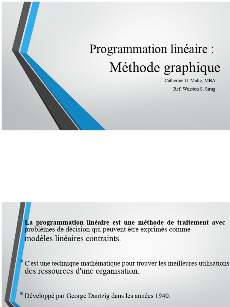 Programmation Linéaire:: Méthode Graphique | PDF | Optimisation ...